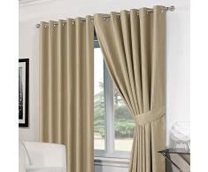 Dreamscene Panier Tissage occultant Thermique Rideaux à Åillets doublés avec embrasses, Beige, 66 X72-inch