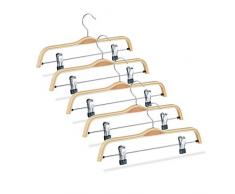 Relaxdays 10024654_126 Pantalons Bois Set de 5 cintres Jupes Pinces Clips Crochet Rotatif 360Â°C 37 cm, Naturel, 17 x 37,5 x 2,5 cm