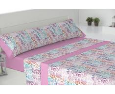 Todomueble Tour 90 Gamanatura Parure de lit composé par Drap-Housse, Drap Plat et Taie doreiller, algodón-poliéster 150 Rose