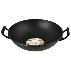 H&H Ancien Chef Wok Anti-adhÃ©sif avec 2Â poignÃ©es, Aluminium, Noir