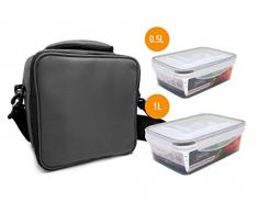 NERTHUS FIH 428 Lunch Bag Gris + 2 Rec, Sac Thermique de Transport daliments, avec 2 contenants hermétiques, Taille Unique