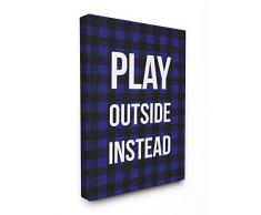 Stupell Industries Jouer Ã lextÃ©rieur au Lieu Bleu Noir Plaid tendue sur Toile DÃ©coration Murale, Multicolore