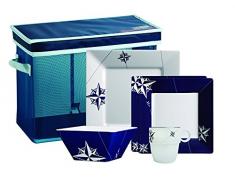 Marine Business northwind Pack Vaisselle avec Panier rectangulaire, mélamine, Bleu et Blanc, 34.5 x 25.5 x 26 cm, Lot de 25
