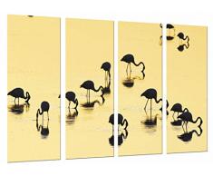 Tableau Moderne Photographique, Impression sur bois, Paysage coucher de soleil, flamants silhouette animale, 131 x 62 cm, ref. 26867