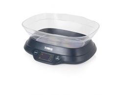 Tower T876002 Balance de cuisine électronique avec bol et écran LCD avec boutons tactiles, capacité de 5 kg, design moderne pour un rangement facile, bleu, plastique