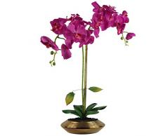 Leaf Orchidée Artificielle Rose foncé avec Plateau doré en céramique, matériaux mélangés 70 cm