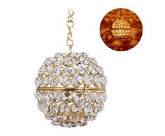 Relaxdays 10027678 Photophore Cristal Bougie Chauffe-Plat, Bougeoir Suspendu décoratif, sphérique, H x D : 49,5 x 10,5 cm, doré, Fer, Verre, Or, 1