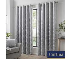 Curtina Paire de Rideaux à Oeillets Jacquard Kendal, Argenté, 66 Width x 72 Drop (168 x 183cm)