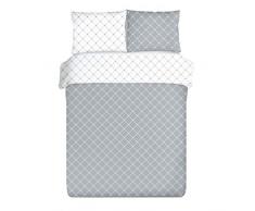 Eurofirany Parure de lit Double Face Motif Ã Carreaux Blanc/Gris Housse de Couette en Coton satinÃ© certifiÃ© Oeko-Tex Set 2 taies doreiller 1 Housse de Couette 160 x 200 cm