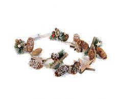 EUROCINSA Réf. 29113 Guirlande de berrys, Ananas et étoiles en Bois avec lumières LED 100 cm 2 pièces - Naturel - Taille Unique.