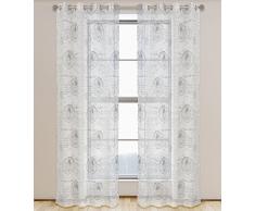 LJ Home Fashions Voilage en Voile imprimé Français Vintage 54 x 95-in Paris 2 pièces de rondelles de Rideau, Blanc/Gris