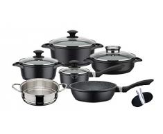 GSW 414562 Gourmet Granit Lot de 10 casseroles en aluminium et verre en acier inoxydable Noir