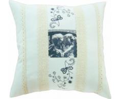 My Flair 24.16RA romantik Coussin rembourrÃ© 40 x 40 x 14 cm en 50% Coton 50% Polyester Beige/Motifs Noirs