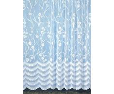 HomeMaison Fleuri Voilage à Galon Fronceur, Polyester, Blanc, 180x175 cm