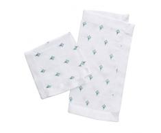 aden + anais - Couverture-Doudou Issie, en Mousseline 100% Coton avec bordure en Satin, Doudou Bébé Doux & Confortable, Nouveaux-nés, Fille & Garçon, Blanc & Vert, Lot de 2, 40x40 cm