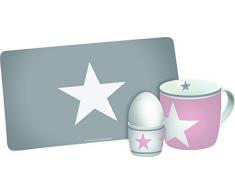 infinite by GEDA LABELS (INFKH) 13996Â Kit Petit-dÃ©jeuner Ã©toiles, 3Â piÃ¨ces, Coquetier, MÃ©lamine, Rose/Gris, 23,5Â x 9,5Â x 14,5Â cm