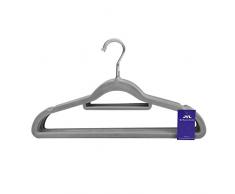 JVL Simple Gamme en Velours Touch économie despace antidérapant cintres Lot de 10, recyclé, Plastique ABS, Nylon, Zinc, Gris, 41.5 x 0.5 x 22.5 cm