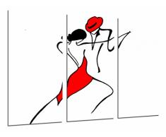 Tableau Moderne Photographique, Impression sur bois, Danseurs en rouge, homme et femme, musique, 97 x 62 cm, ref. 26779