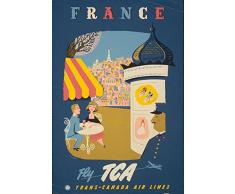 Le Poster Collective Vintage France Fly TCA Poster de Voyage Paris Format A3Â 29.7Â cm x 42Â cm Impression de qualitÃ©, Bois, Multicolore, 42Â x 29.7Â x 42Â cm