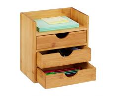 Relaxdays 10028851 Organiseur de Table, Rangement, 3 tiroirs, pour Les ustensiles Bureau, Bambou, 21x20x13 cm Naturel, Nature, 21x20x13