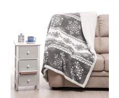 LOVELY HOME Sherpa Plaid Polyester Gris 130 x 160 x 1