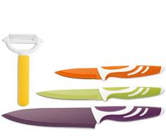 H&H Set Couteaux, AntiadhÃ©rent, avec Eplucheur, Acier Inoxydable, Couleurs Assorties, 3 PiÃ¨ces