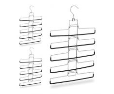 Relaxdays 10029428 Cintre Multiples Set 3, Multifonctions, Gain Place, 15 Pantalons Jupes Support Amovible, 52x33,5x2 cm, Argent, Fer, PVC, Lot de 3