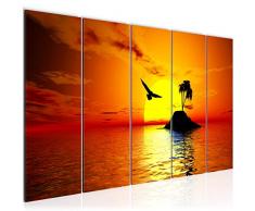 Tableau decoration murale Palmiers au coucher du soleil 150 x 60 cm - XXL Impression sur Toile Salon Appartment 5 Parties - prêt à accrocher - 601156a