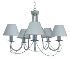 Tosel 20687 Lustre - Provençale Tube Acier, Peinture époxy, Abat-Jour Cotton, E14, 60 W, Gris/Blanc