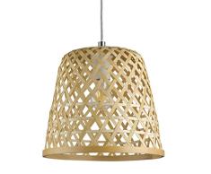 Eglo Suspension Kirkcolm 1 lampe suspendue Vintage Naturel Boho Hygge Suspension en Acier Corbeille Bois Tressé Naturel Lampe de Table de Salon Suspension avec Culot E27