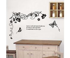 Walplus Autocollant Mural Vigne Love Amovible Auto-Adhésif Mural Art Stickers Vinyle Maison Décoration DIY Salon Chambre Bureau Décor Peint Enfants Chambre Cadeau, Noir