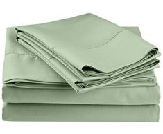 Impressions Superior - Ensemble de Drap de lit, 198 x 203 cm, Doux, rÃ©sistant aux froissements, Ã Coins Profonds, 600 Fils par Pouce carrÃ©, Coton mÃ©langÃ©, Sauge 4 piÃ¨ces