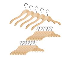 relaxdays 10026832 Bois, Set de 25, avec Encoche et Flocage, Cintre Chemise, antidÃ©rapant, Design, 46 cm, Nature, mÃ©tal, Marron, 22 x 46 x 1,2 cm