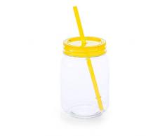 eBuyGB 600 ML Multi Couleur Mason Jam Cocktail Boire Bocal avec Straw-BP fête Gobelet, sans BPA, Plastique, Jaune, 18.8 x 8.41 x 7.19 cm