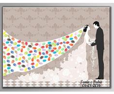 NOVAGO Tableau (toile) Ã empreintes pour les invitÃ©s pour les Ã©vÃ©nements comme mariage, anniversaire, baptÃ©me, communion. (Deux cartouches colorÃ©es offertes) (60x75 cm, Robe de mariÃ©e)