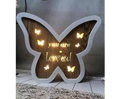 SHATCHI Cadre de Table en Bois en Forme de Papillon avec Ã©clairage LED Blanc et Marron