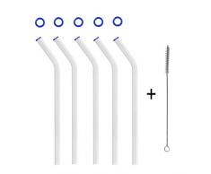 KOCH Paille en verre, courbée, bleu, avec pinceau, Lot de 5