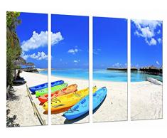 Tableau Moderne Photographique, Impression sur bois, Couleurs de canoÃ«s sur la plage, bateaux, 131 x 62 cm, ref. 26722