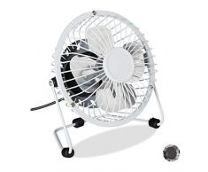 Relaxdays 10028648_49 Table, avec câble USB, Mini Ventilateur pour Bureau, 4 Lames, D 13 cm, Diff´. Couleurs, métal, Plastique, Blanc, 1