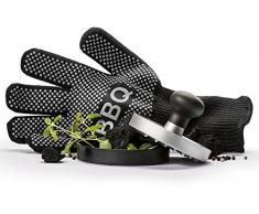 Sagaform BBQ Lot de 2 ustensiles de Barbecue avec Presse Ã Hamburger et Gants en Aluminium Noir 33 x 17,5 x 11,5 cm