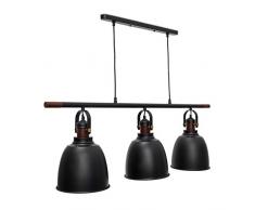 Relaxdays 10019108_46 Suspension Triple abats-Jour GLOCCA 3 Ampoules H x l x P 134 x 24 x 24cm Hauteur réglable métal et Bois plafonnier luminaire Suspendre décoration Lampe intérieure, Noir
