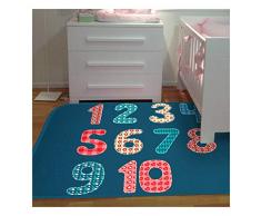 HOK- Tapis Ultra Doux Chiffres Bleu - Polyester - 130 X 180 cm - Tapis Chambre Enfant - Made in Europe