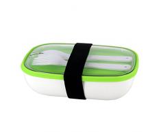 TheKitchenette 5040443 BoÃ®te Ã Lunch avec Couvert, Plastique, Blanc/Vert, 17,8 x 11,7 x 6 cm