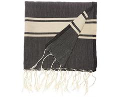 1001 Foutas Fouta Plate Bicolore Noir Rayures Lin, 100% Coton