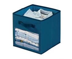 iDesign 07816EU Panier, Petite Caisse mÃ©lange Coton et Polyester pour Le Placard et la Chambre, boÃ®te de Rangement Pliable avec 2 poignÃ©es et fenÃªtre, Bleu, 26, 7 cm x 28, 0 cm