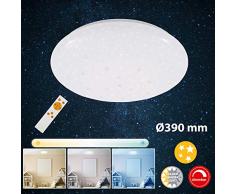 Briloner Leuchten 3421-016 LED, plafonnier avec décor en étoilé et Cristaux, dimmable, contrôle Thermique, télécommande Incluse, avec Fonction veilleuse, 22 Watts, 2200 lumens, Blanc, à 39cm, W