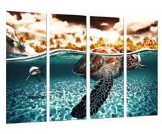 Tableau Moderne Photographique, Impression sur bois, Tortue animale et requin dans la mer, océan, 131 x 62 cm, ref. 26873