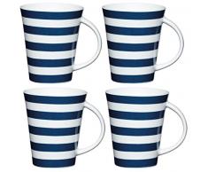 Kitchen Craft Lot de 4 Tasses Coniques en Porcelaine Motif Rayures Bleu Marine, Porcelaine, Bleu Marine, 12 x 8.9 x 10.6 cm