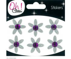 Oh ! Glitter Stickers fleurs glitter, Autre, Argent, 6.5 x 8 x 0.2 cm