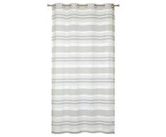 HomeMaison Voilage Rayé en Etamine Aspect Lin, Polyester, Gris, 240x140 cm